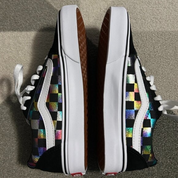 Vans Ward Iridescent Rainbow Checkerboard Sneakers Women's Size 6 - Picture 8 of 12